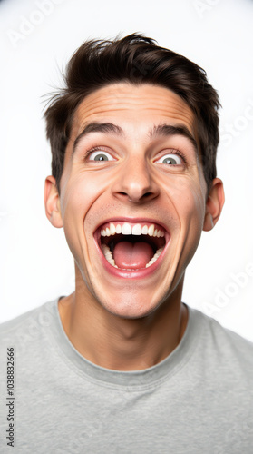 Excited Person in Vibrant Clothes and Joyful Expressions: Colorful Portrait on White Backgrounds for Stock Photography