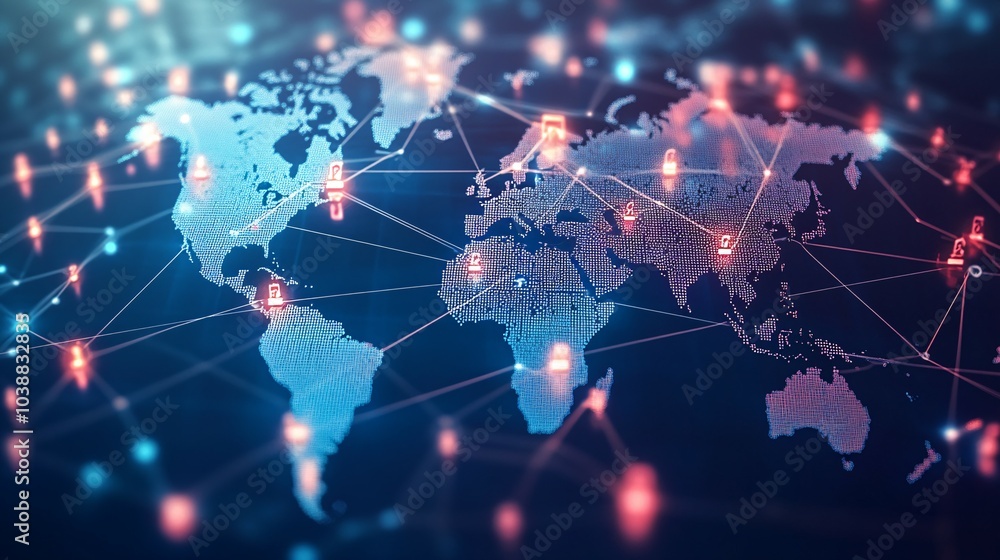 World Map with Network Connections and Data Points World Map with Network Connections and Data Points