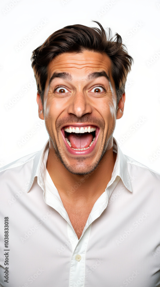 Excited Person in Vibrant Clothes and Joyful Expressions: Colorful Portrait on White Backgrounds for Stock Photography Excited Person in Vibrant Clothes and Joyful Expressions: Colorful Portrait on White Backgrounds for Stock Photography