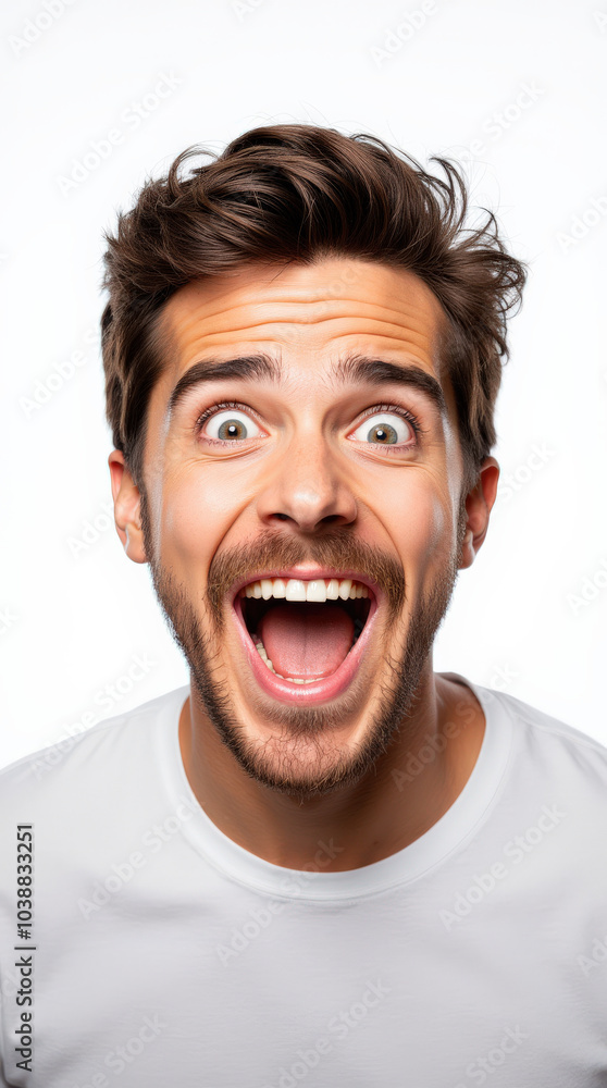 Excited Person in Vibrant Clothes and Joyful Expressions: Colorful Portrait on White Backgrounds for Stock Photography Excited Person in Vibrant Clothes and Joyful Expressions: Colorful Portrait on White Backgrounds for Stock Photography