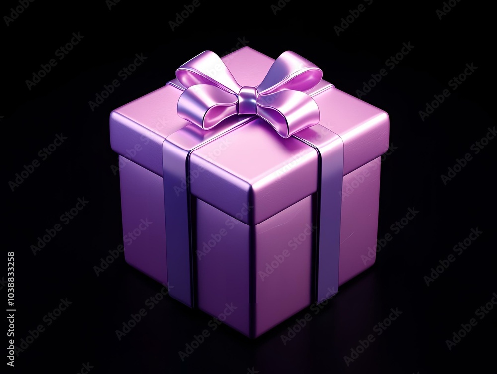 Fototapeta premium Pink Gift Box with Shiny Ribbon and Bow on Black Background for Celebrations and Special Occasions.