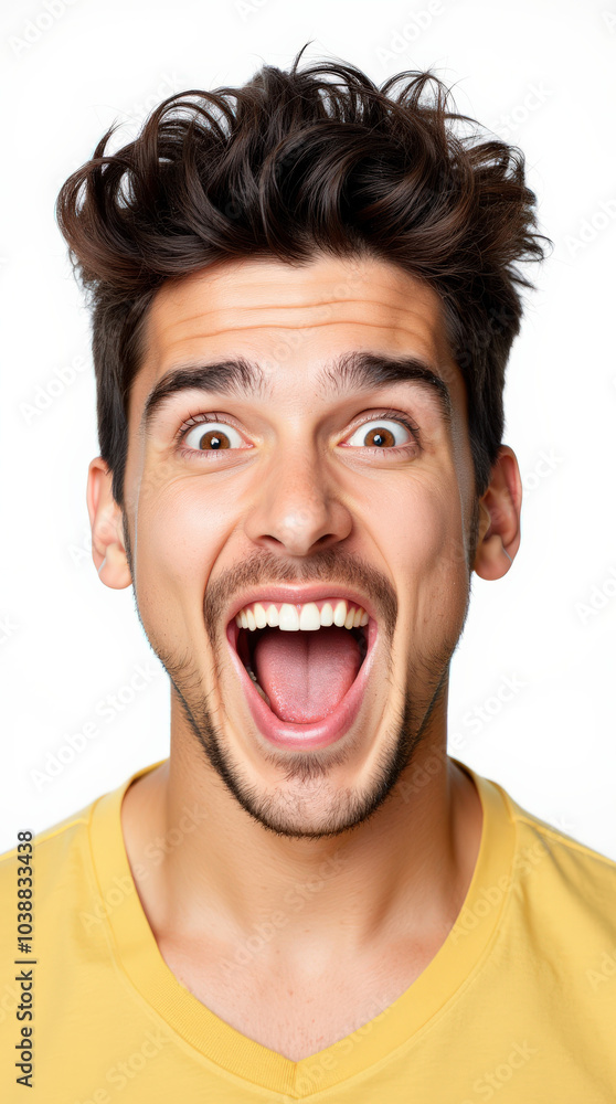 Excited Person in Vibrant Clothes and Joyful Expressions: Colorful Portrait on White Backgrounds for Stock Photography Excited Person in Vibrant Clothes and Joyful Expressions: Colorful Portrait on White Backgrounds for Stock Photography
