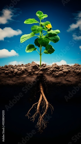 plants growing in the land, close-up,Individual,cross-section, plant, root,Meridians, absorbing nutrients,transporting nutrients,Real scene,  photo