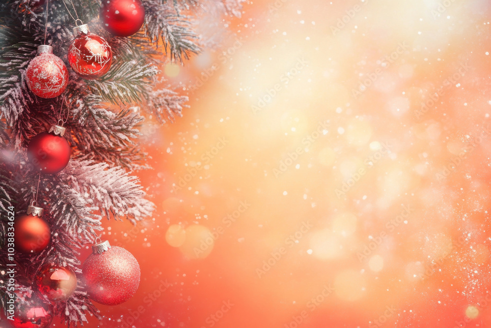 Christmas background with red balls and fir branches. Christmas background with red balls and fir branches.