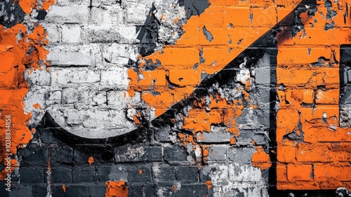 Bold orange graffiti splashed across a weathered brick wall, urban and artistic.
