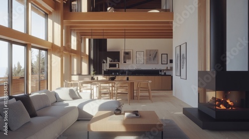 Wallpaper Mural Modern Open Concept Living Space with Fireplace Torontodigital.ca