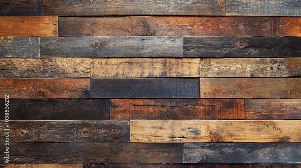 Wood wall paneling with rich textures and varied tones Wood wall paneling with rich textures and varied tones