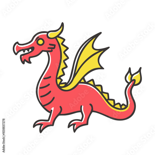 Red dragon with yellow details symbolizing strength for Lunar New Year celebration
