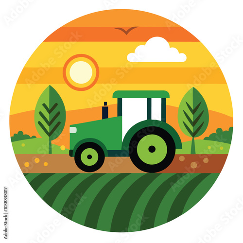 Field Tractor Agriculture Logo  Farming and Harvest Vector Icon for Rural and Eco Design