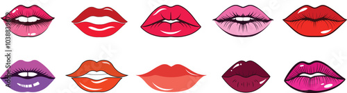 Set of Colorful Female Lips Flat Style.