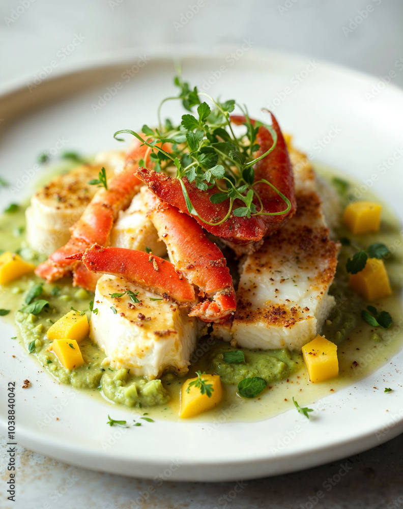 Pan-Seared Scallops and Crab Legs with Mango Puree Pan-Seared Scallops and Crab Legs with Mango Puree