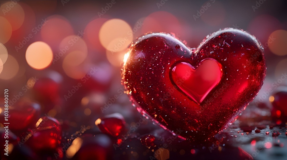 Romantic Red Glass Hearts with Bokeh Lights Background for Valentine’s Day and Love-Themed Celebrations. Romantic Red Glass Hearts with Bokeh Lights Background for Valentine’s Day and Love-Themed Celebrations.