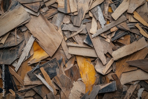 Close up of a brown particle board surface made from recycled wood chips Theme construction materials photo