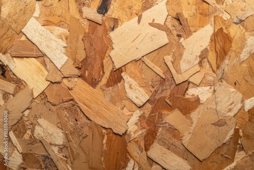 Close up of a recycled wood chipboard surface highlighting its brown abstract design photo