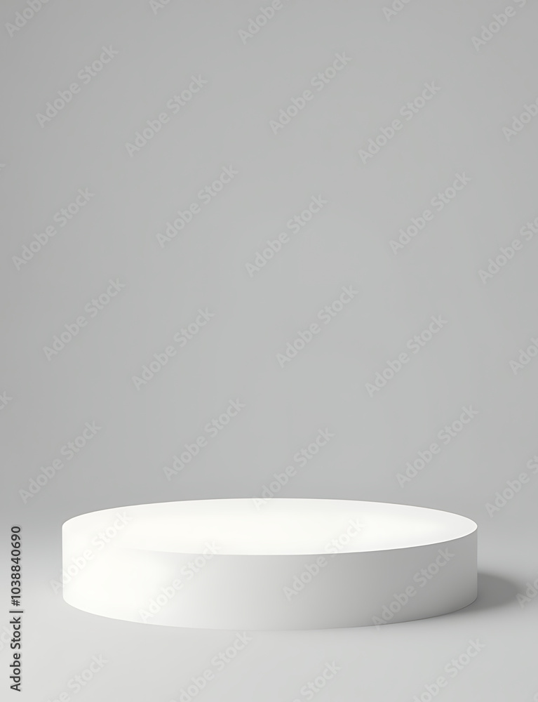 A white podium stand on a grey backdrop creates a professional product showcase for modern advertising needs perfectly. A white podium stand on a grey backdrop creates a professional product showcase for modern advertising needs perfectly.