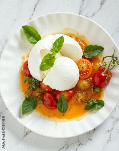 Burrata with Cherry Tomatoes and Basil