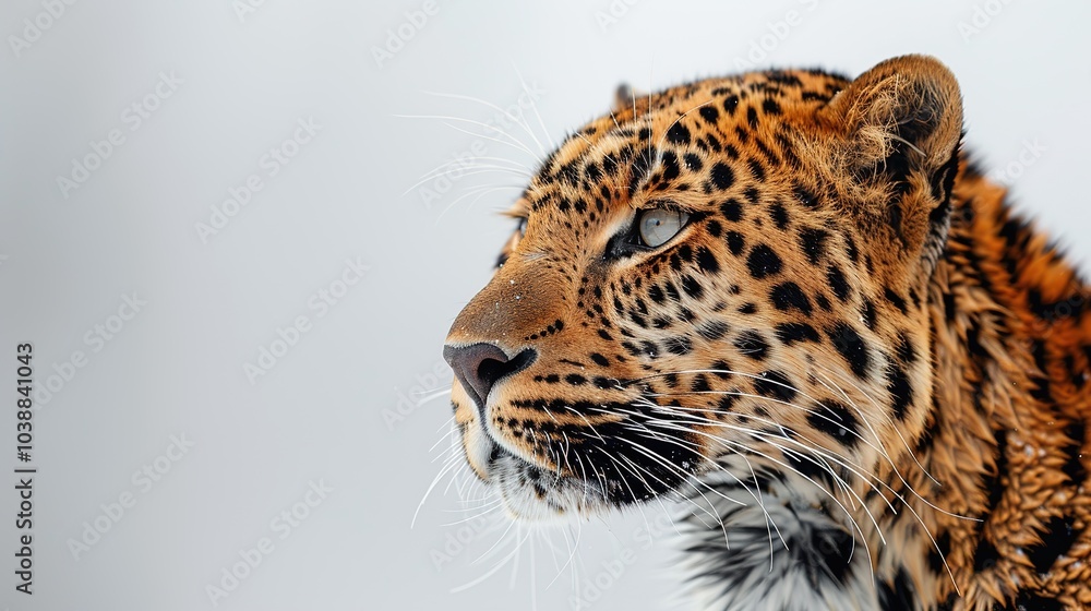 leopard isolated on white background Close-up Copy space leopard isolated on white background Close-up Copy space