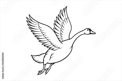 Goose line art vector illustration, Goose Silhouette vector 