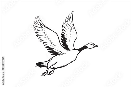 Goose line art vector illustration, Goose Silhouette vector 