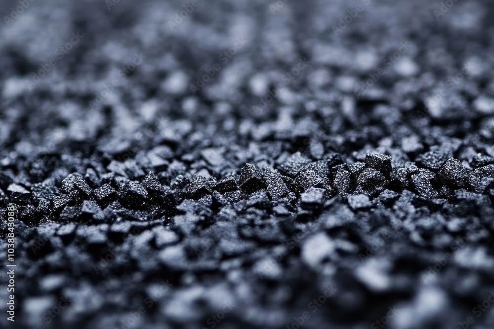 Close up side view of black granules for a jogging track or playground on a white blurred background Close up side view of black granules for a jogging track or playground on a white blurred background