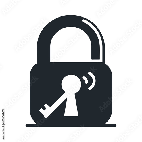 Key lock security open black silhouette vector icon design isolated on white