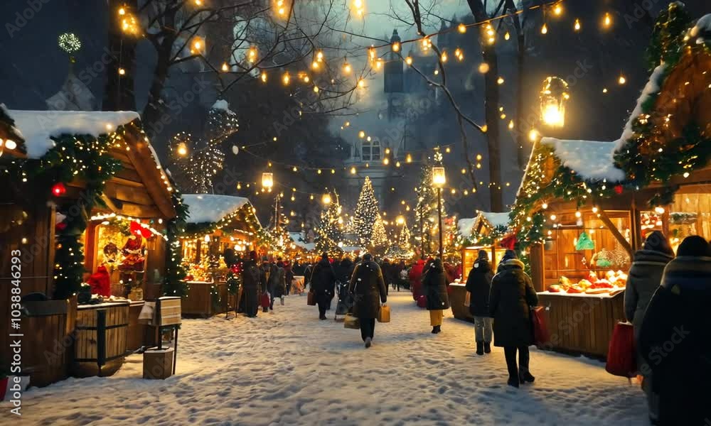 Christmas Market in Snowy Evening Christmas Market in Snowy Evening