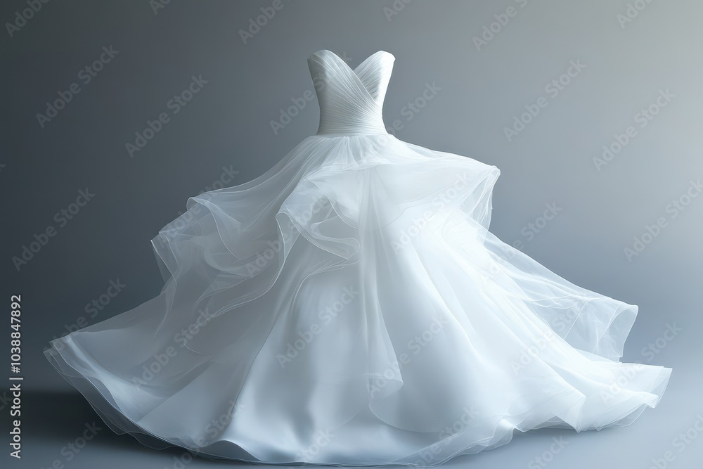 Contemporary bridal gown set against a gray backdrop Contemporary bridal gown set against a gray backdrop