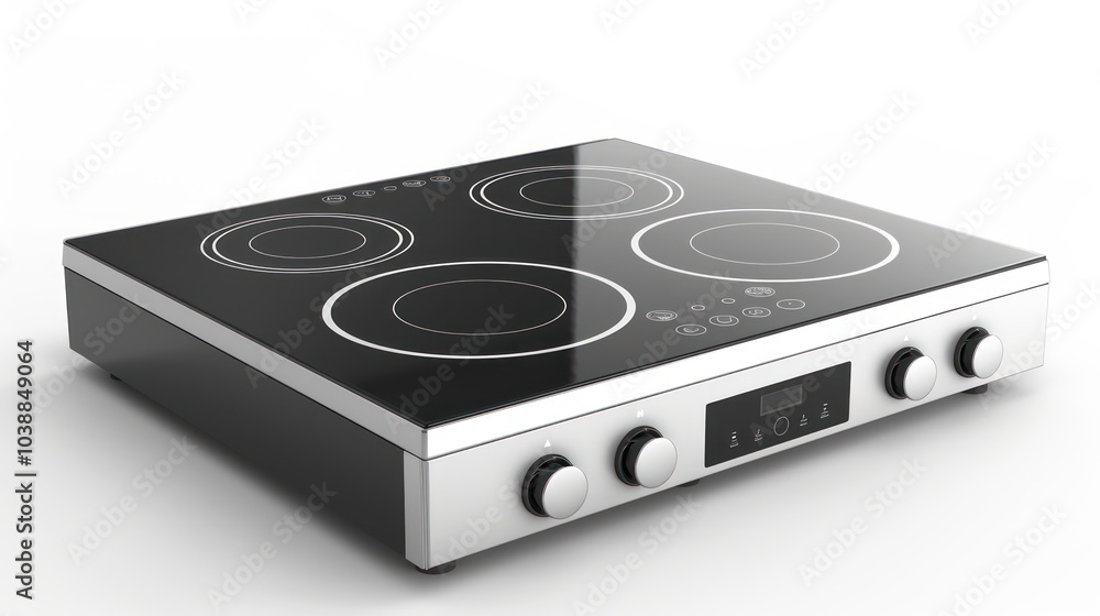 Fototapeta premium High-tech induction cooktop with touch controls isolated on white background