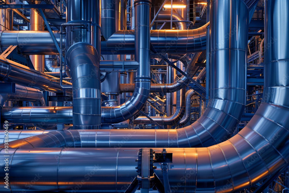 A close up of a large pipe system with many different pipes A close up of a large pipe system with many different pipes