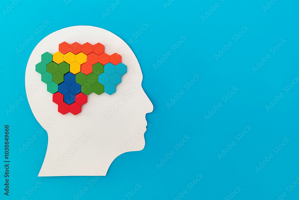 Mental health concept. Human brain made of multi-colored wooden blocks. Mental health concept. Human brain made of multi-colored wooden blocks.