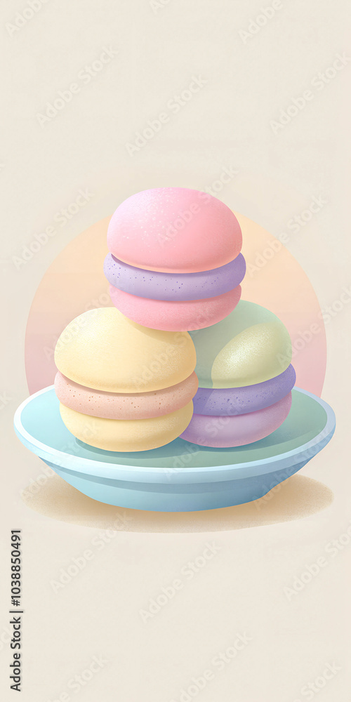 Obraz premium Pastel Macarons on Plate with Gradient Background