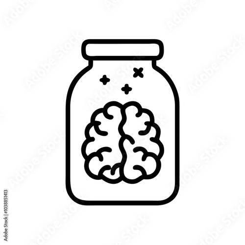 Brain icon in a jar, symbolizing science, biology, and human anatomy.