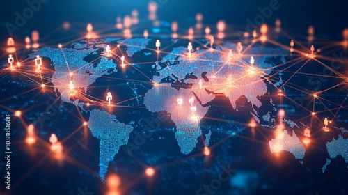 Global Network of Interconnected People on a Digital World Map