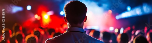 Silhouette of Man at a Concert, Backlit by Bright Stage Lights, Man, Concert, Music