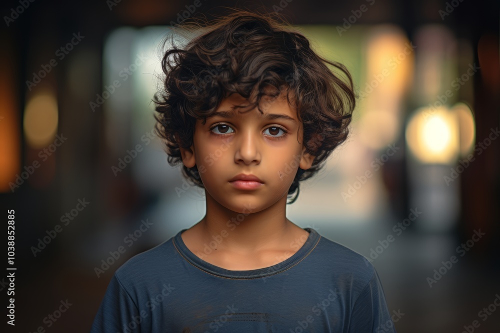 Surprised boy with curly hair looking at camera, 3d rendering Surprised boy with curly hair looking at camera, 3d rendering
