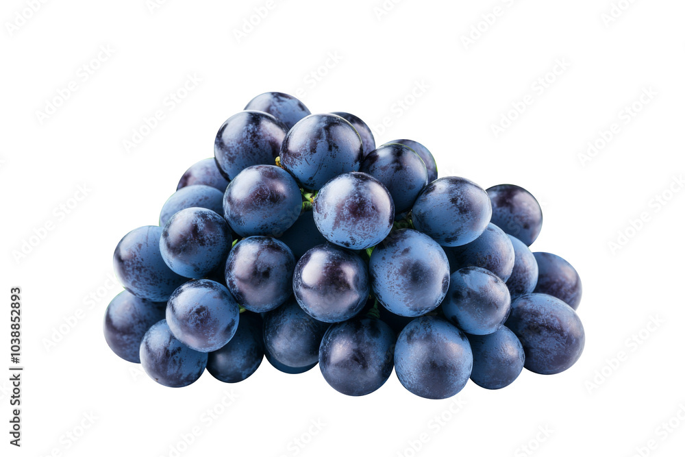 Blue grapes bunch isolated on white background. Generative AI