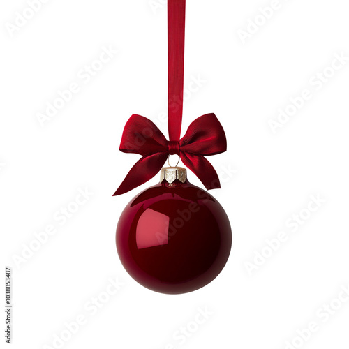 red velvet Christmas ball with ribbon and a bow, isolated on background. Generative AI