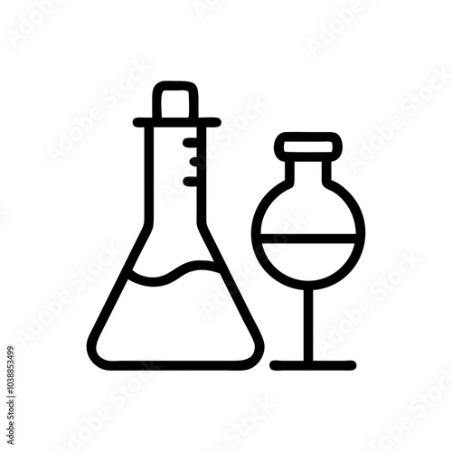 Science lab equipment, beaker, and flask icon