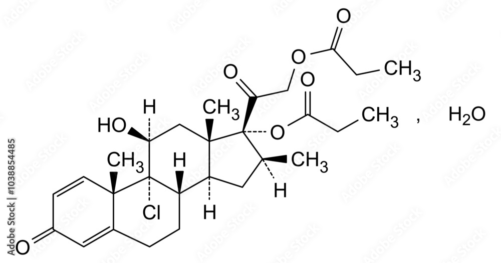 Chemical structure of Beclometasone dipropionate monohydrate, drug substance Chemical structure of Beclometasone dipropionate monohydrate, drug substance