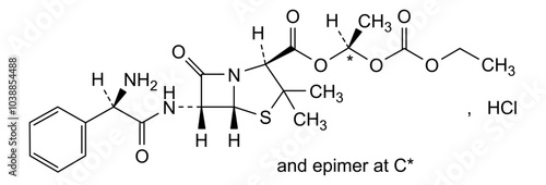 Chemical structure of bacampicillin hydrochloride, drug substance