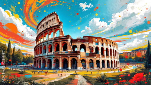 Colosseum architectural study with imperial elements