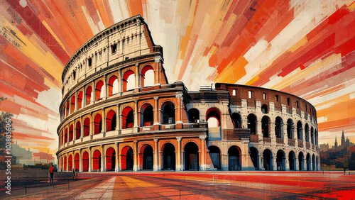 Roman Colosseum majestic portrait in crimson and gold