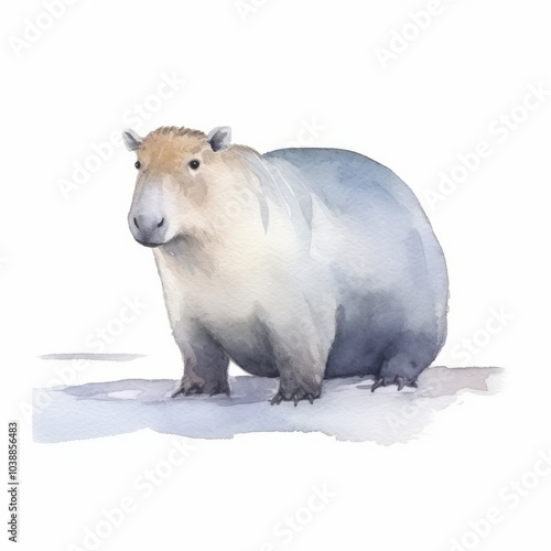 Cute Watercolour of swimming capybara, isolated on the white background