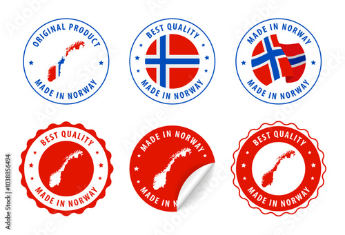 Norway - set of stamps and stickers with map and flag. Best quality. Original product. Vector illustration.