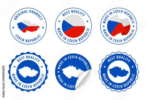 Czech Republic - set of stamps and stickers with map and flag. Best quality. Original product. Vector illustration.