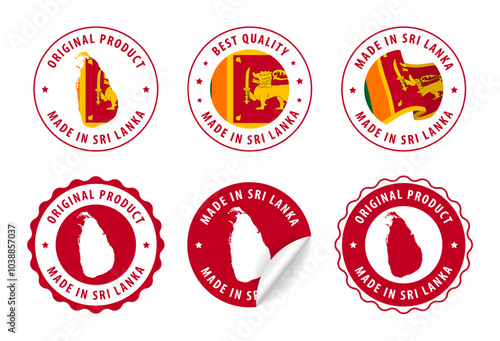 Sri Lanka - set of stamps and stickers with map and flag. Best quality. Original product. Vector illustration.