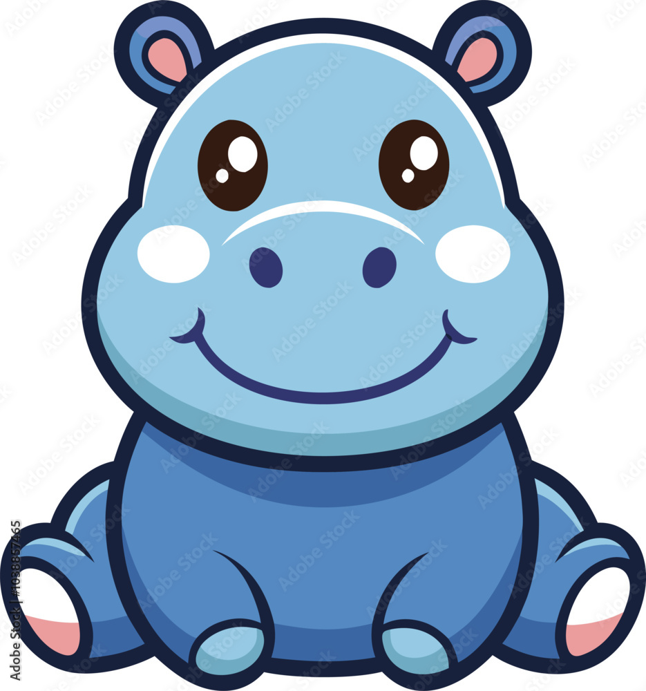 Fototapeta premium Cute Cartoon Blue Hippopotamus Sitting Illustration