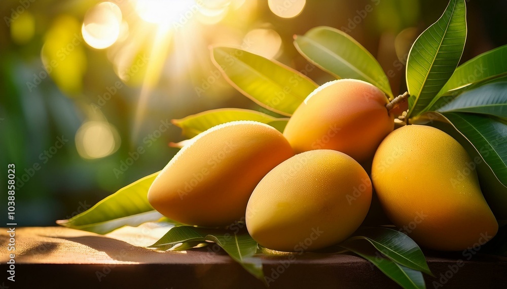 Ripe mangoes on a branch Ripe mangoes on a branch