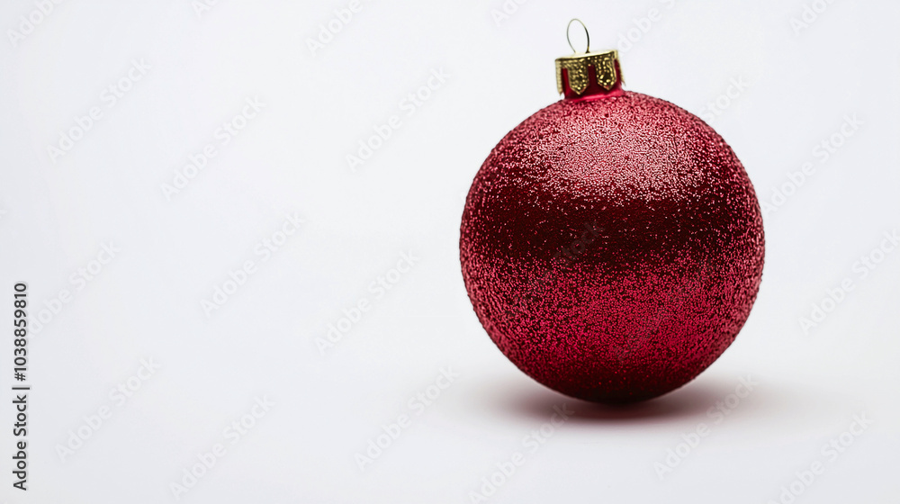 A red ball with gold trim sits on a white background A red ball with gold trim sits on a white background