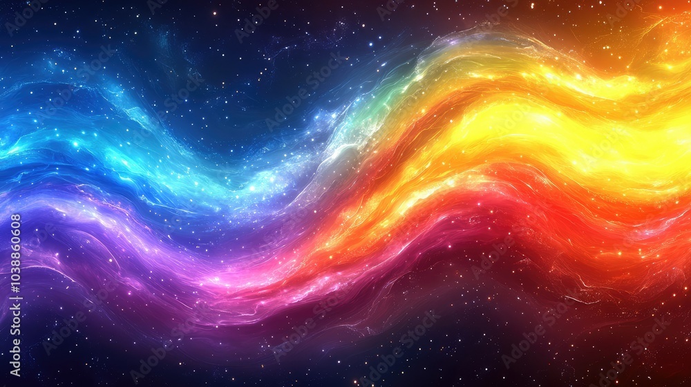 Colorful waves flowing across abstract space background Colorful waves flowing across abstract space background
